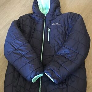 Eddie Bauer Kids Reversible Hooded Puffer Jacket - Blue/Teal - Size 14 (L)